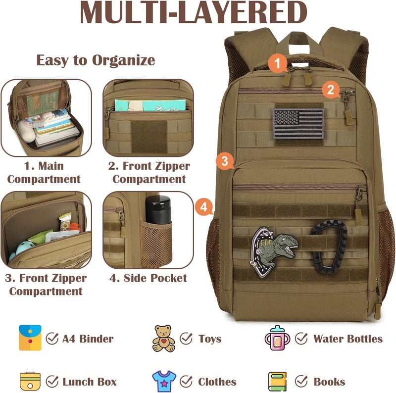 SunForMorning Kids Tactical Backpack Army Molle Bookbag Military Boys Backpack for School, Outdoor, Camping, Brown - Image 3